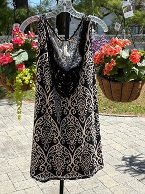 2/$10 Damask Print Appliquéd Tank